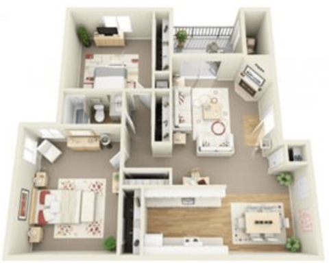 Floor plan for 2 beds, 1 bath, 900 sqft